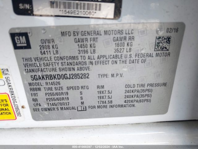 Photo 8 VIN: 5GAKRBKD0GJ285282 - BUICK ENCLAVE 