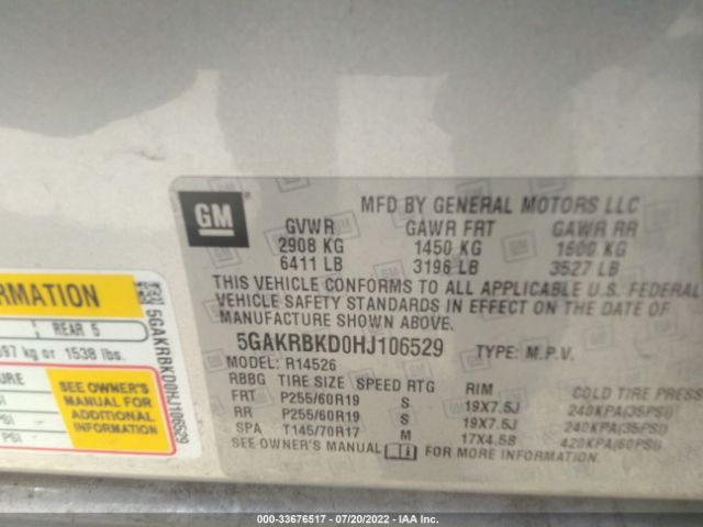 Photo 8 VIN: 5GAKRBKD0HJ106529 - BUICK ENCLAVE 