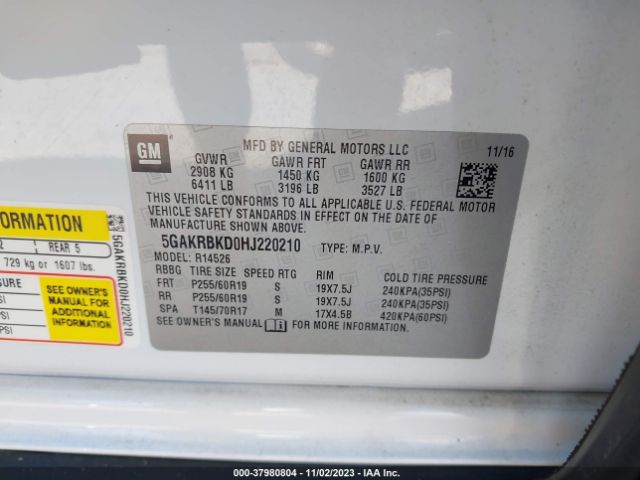 Photo 8 VIN: 5GAKRBKD0HJ220210 - BUICK ENCLAVE 