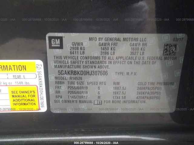 Photo 8 VIN: 5GAKRBKD0HJ307606 - BUICK ENCLAVE 