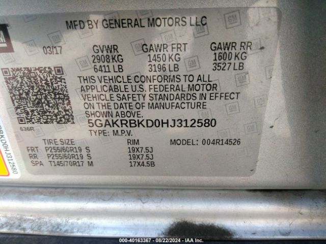 Photo 8 VIN: 5GAKRBKD0HJ312580 - BUICK ENCLAVE 