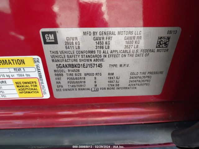 Photo 8 VIN: 5GAKRBKD1EJ157145 - BUICK ENCLAVE 