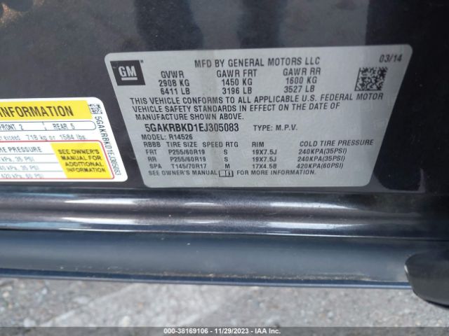 Photo 8 VIN: 5GAKRBKD1EJ305083 - BUICK ENCLAVE 