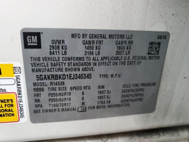 Photo 12 VIN: 5GAKRBKD1EJ346345 - BUICK ENCLAVE 