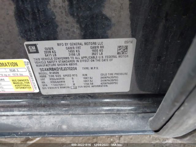 Photo 8 VIN: 5GAKRBKD1EJ376204 - BUICK ENCLAVE 