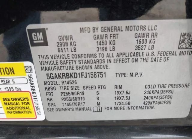 Photo 8 VIN: 5GAKRBKD1FJ158751 - BUICK ENCLAVE 