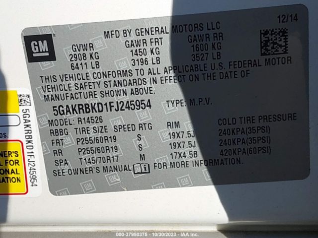 Photo 8 VIN: 5GAKRBKD1FJ245954 - BUICK ENCLAVE 