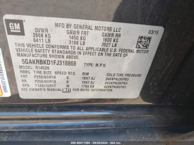 Photo 8 VIN: 5GAKRBKD1FJ318868 - BUICK ENCLAVE 