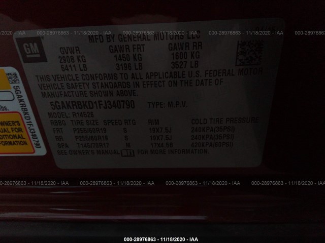 Photo 8 VIN: 5GAKRBKD1FJ340790 - BUICK ENCLAVE 