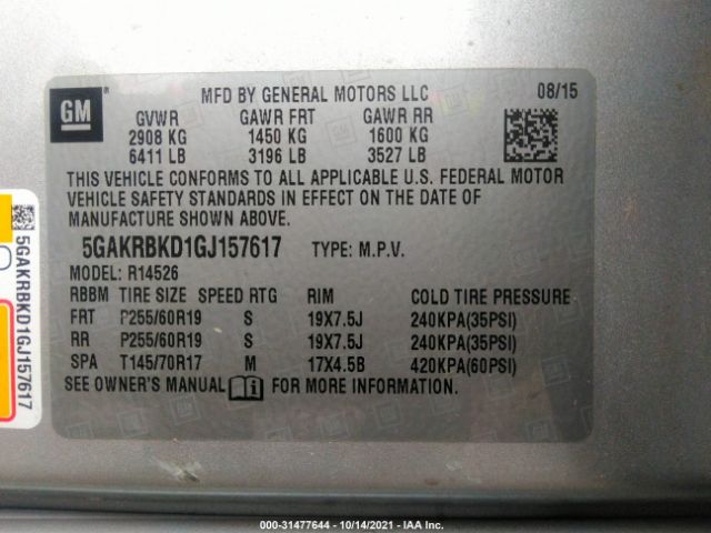 Photo 8 VIN: 5GAKRBKD1GJ157617 - BUICK ENCLAVE 