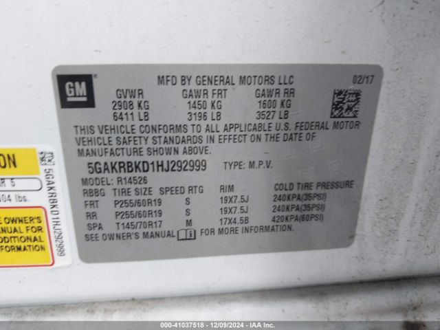 Photo 8 VIN: 5GAKRBKD1HJ292999 - BUICK ENCLAVE 