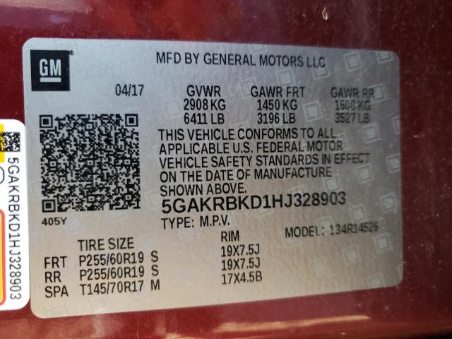 Photo 12 VIN: 5GAKRBKD1HJ328903 - BUICK ENCLAVE 