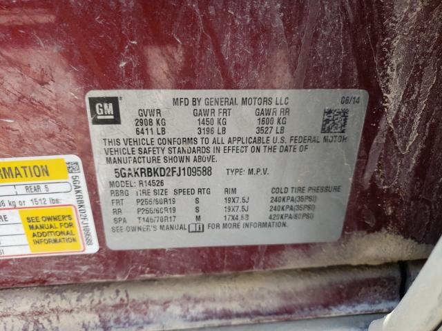 Photo 9 VIN: 5GAKRBKD2FJ109588 - BUICK ENCLAVE 