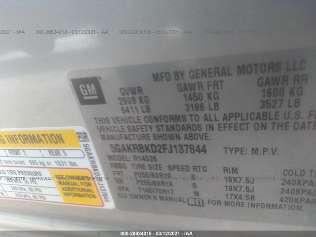 Photo 8 VIN: 5GAKRBKD2FJ137844 - BUICK ENCLAVE 