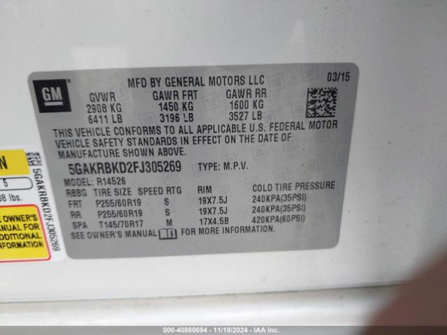 Photo 8 VIN: 5GAKRBKD2FJ305269 - BUICK ENCLAVE 