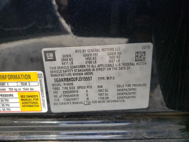 Photo 9 VIN: 5GAKRBKD2FJ315557 - BUICK ENCLAVE 