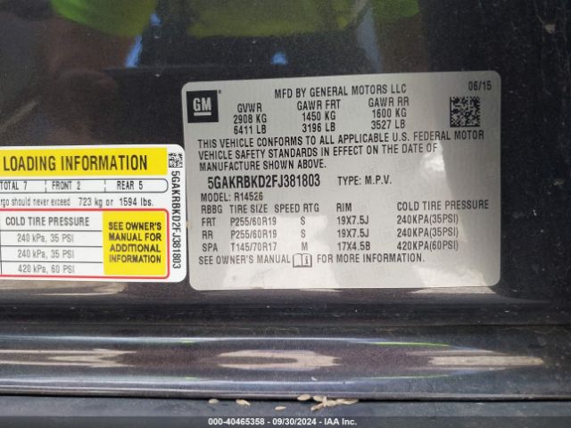 Photo 8 VIN: 5GAKRBKD2FJ381803 - BUICK ENCLAVE 