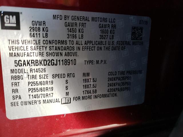 Photo 9 VIN: 5GAKRBKD2GJ118910 - BUICK ENCLAVE 