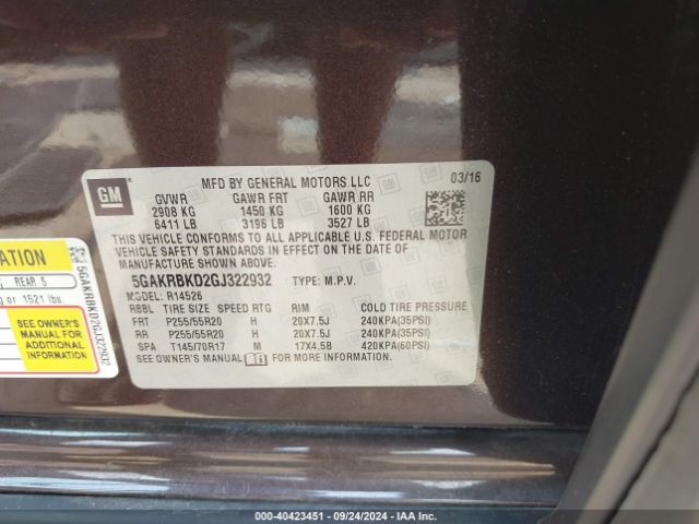 Photo 8 VIN: 5GAKRBKD2GJ322932 - BUICK ENCLAVE 