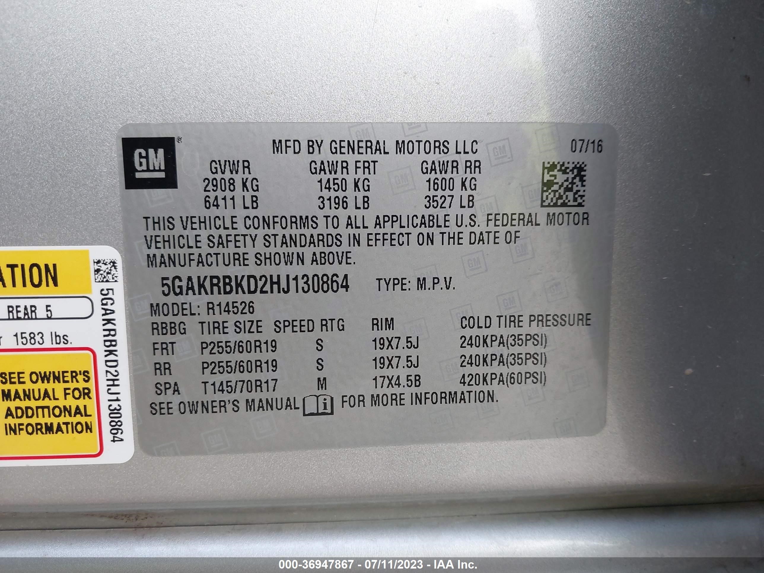 Photo 8 VIN: 5GAKRBKD2HJ130864 - BUICK ENCLAVE 