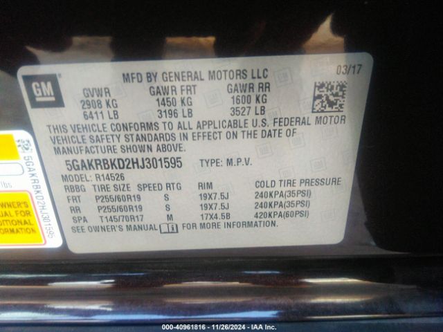 Photo 8 VIN: 5GAKRBKD2HJ301595 - BUICK ENCLAVE 