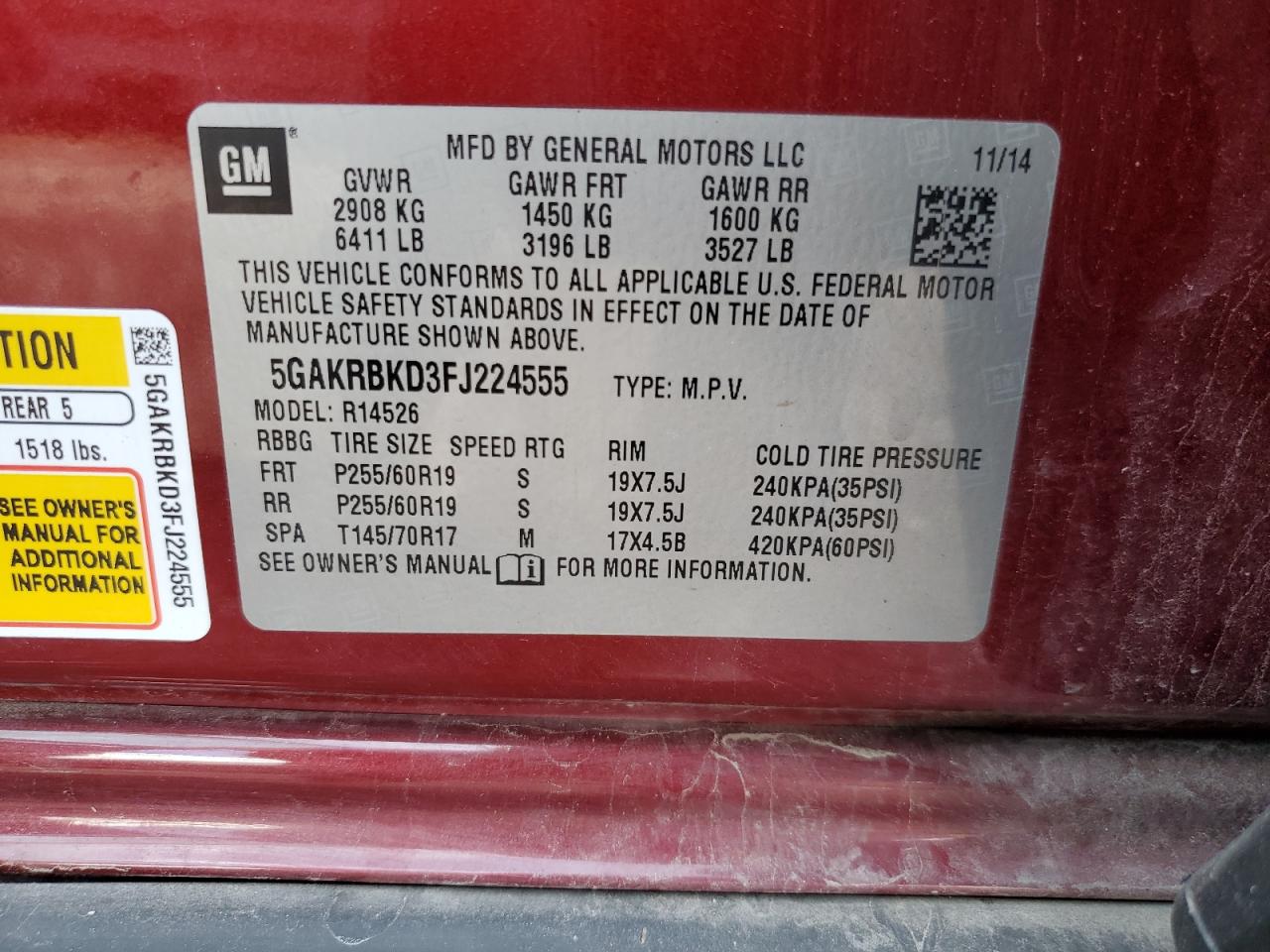 Photo 9 VIN: 5GAKRBKD3FJ224555 - BUICK ENCLAVE 