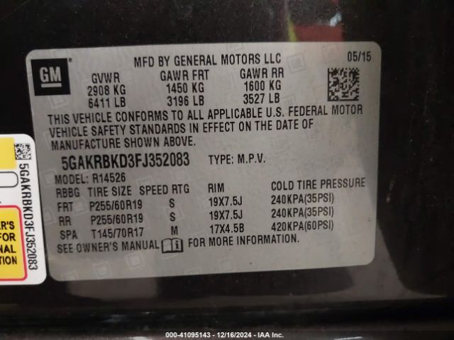 Photo 8 VIN: 5GAKRBKD3FJ352083 - BUICK ENCLAVE 