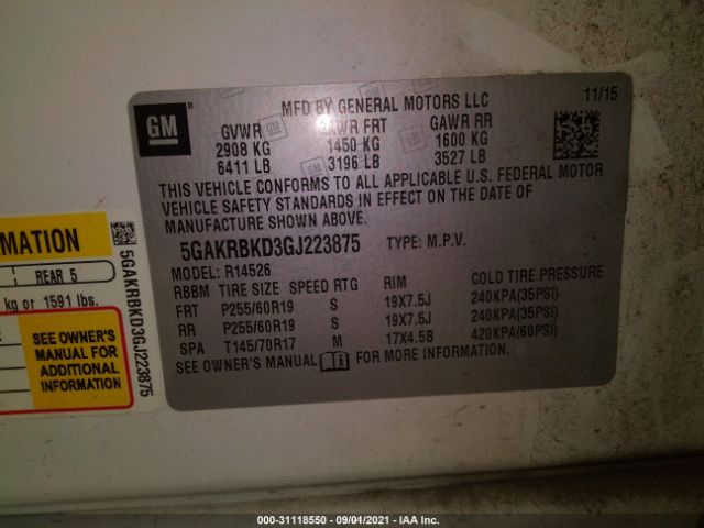 Photo 8 VIN: 5GAKRBKD3GJ223875 - BUICK ENCLAVE 