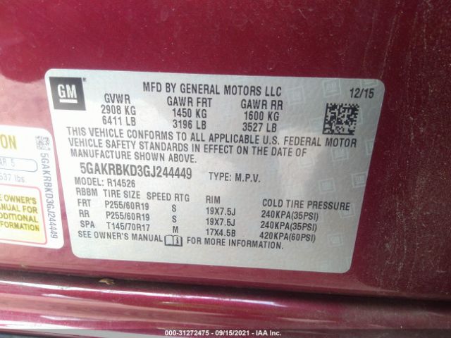 Photo 8 VIN: 5GAKRBKD3GJ244449 - BUICK ENCLAVE 