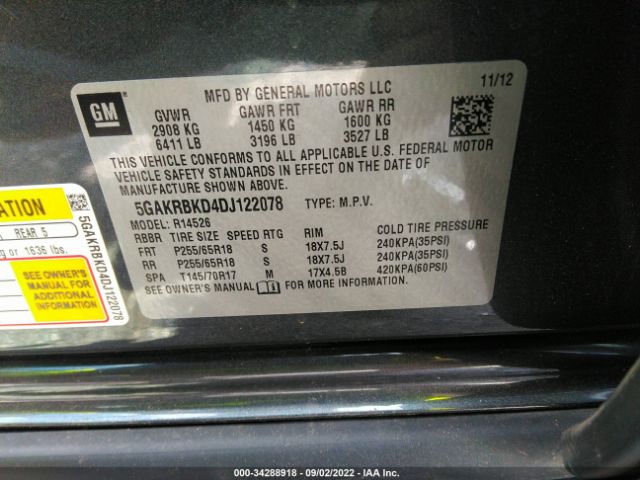 Photo 8 VIN: 5GAKRBKD4DJ122078 - BUICK ENCLAVE 