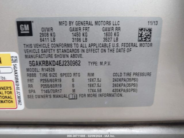 Photo 8 VIN: 5GAKRBKD4EJ230962 - BUICK ENCLAVE 