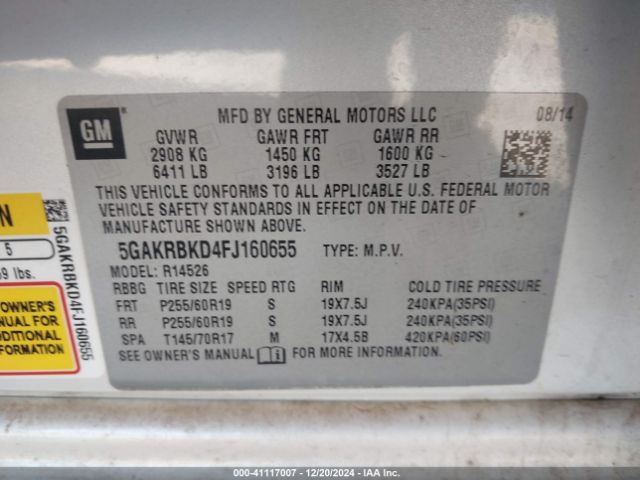 Photo 8 VIN: 5GAKRBKD4FJ160655 - BUICK ENCLAVE 