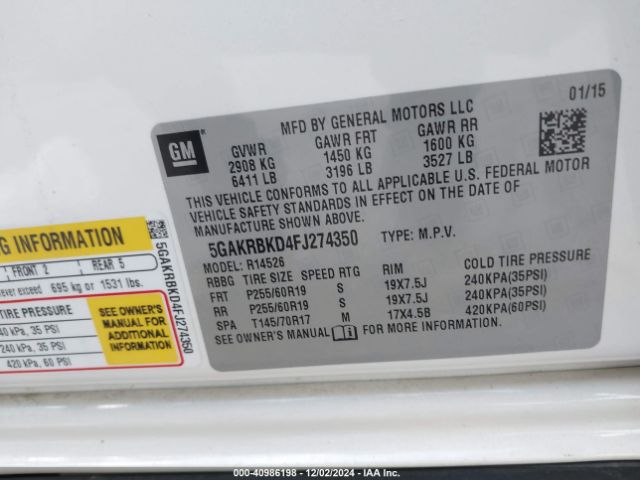 Photo 8 VIN: 5GAKRBKD4FJ274350 - BUICK ENCLAVE 