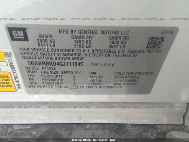 Photo 8 VIN: 5GAKRBKD4GJ111845 - BUICK ENCLAVE 