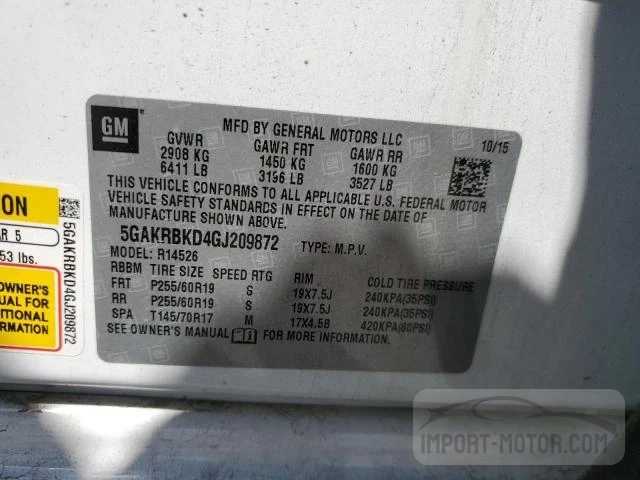 Photo 12 VIN: 5GAKRBKD4GJ209872 - BUICK ENCLAVE 