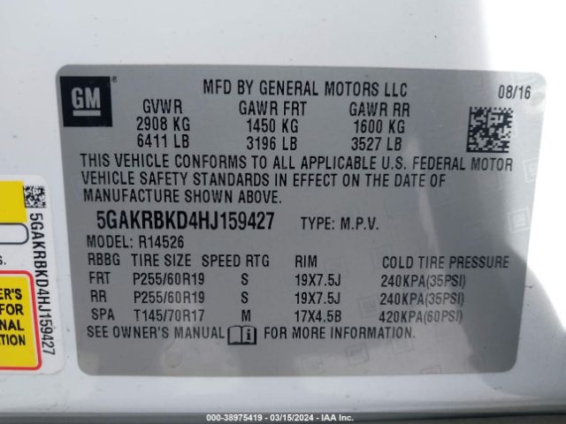 Photo 8 VIN: 5GAKRBKD4HJ159427 - BUICK ENCLAVE 