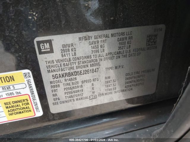 Photo 8 VIN: 5GAKRBKD5EJ261847 - BUICK ENCLAVE 