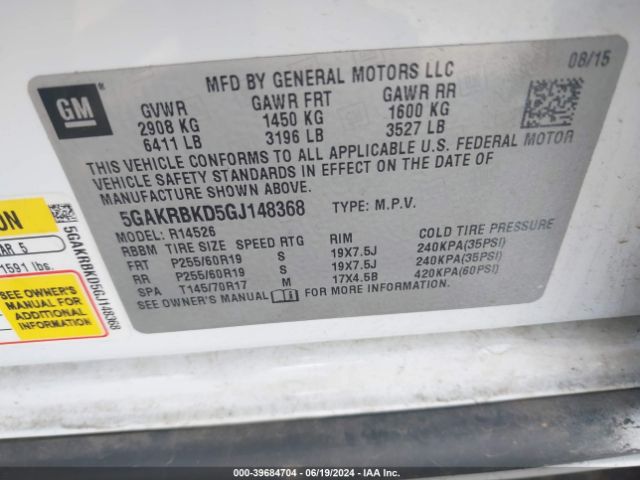 Photo 8 VIN: 5GAKRBKD5GJ148368 - BUICK ENCLAVE 