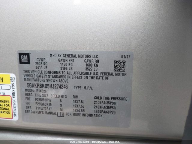 Photo 8 VIN: 5GAKRBKD5HJ274246 - BUICK ENCLAVE 