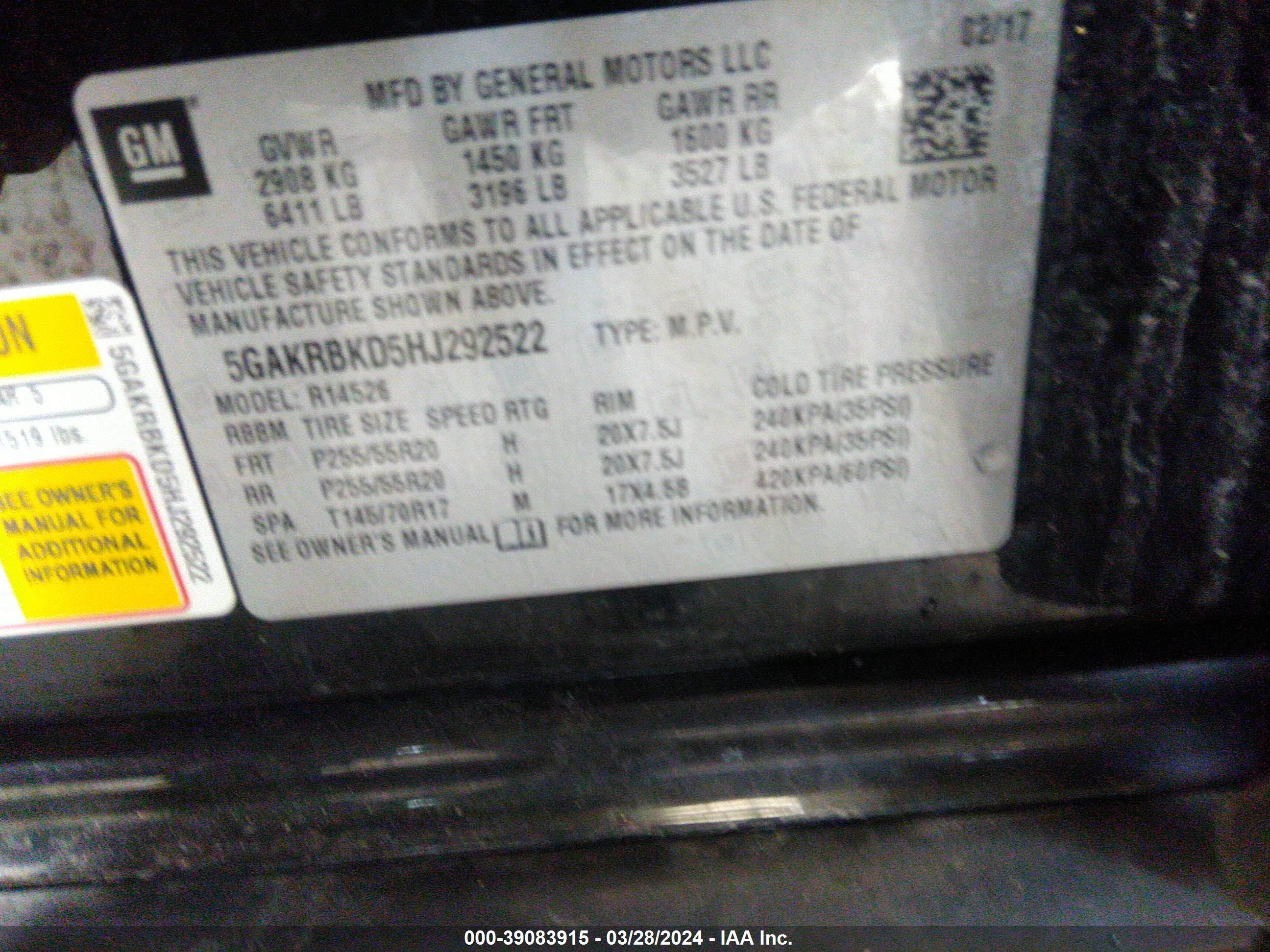 Photo 8 VIN: 5GAKRBKD5HJ292522 - BUICK ENCLAVE 