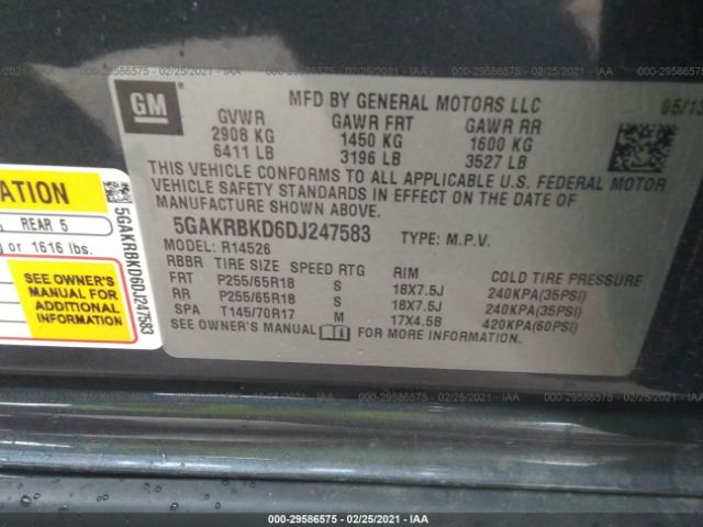 Photo 8 VIN: 5GAKRBKD6DJ247583 - BUICK ENCLAVE 