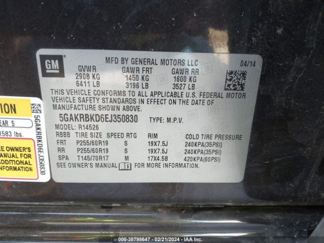 Photo 8 VIN: 5GAKRBKD6EJ350830 - BUICK ENCLAVE 