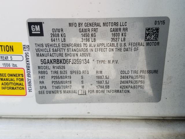 Photo 9 VIN: 5GAKRBKD6FJ269134 - BUICK ENCLAVE 