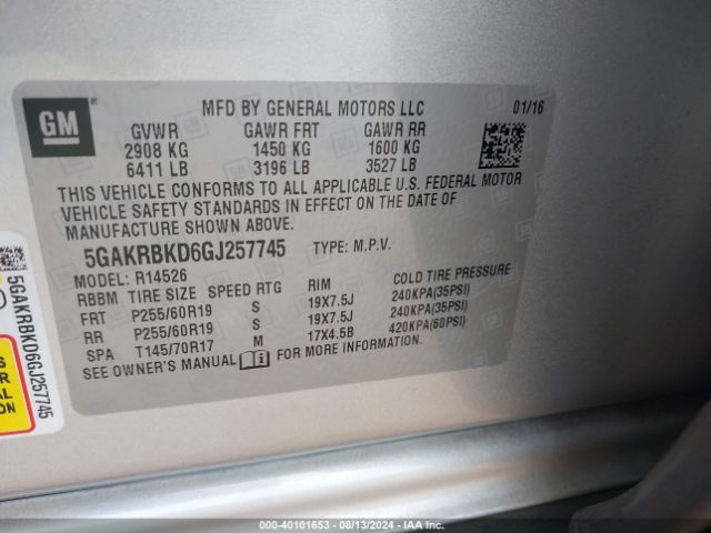 Photo 8 VIN: 5GAKRBKD6GJ257745 - BUICK ENCLAVE 