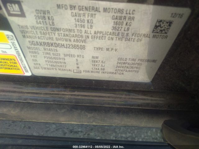 Photo 8 VIN: 5GAKRBKD6HJ236508 - BUICK ENCLAVE 