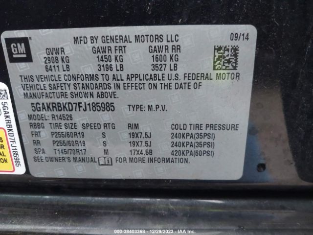 Photo 8 VIN: 5GAKRBKD7FJ185985 - BUICK ENCLAVE 