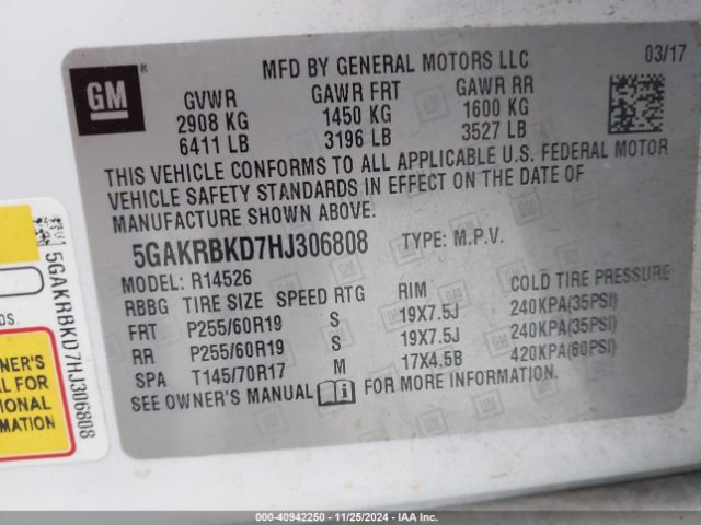 Photo 8 VIN: 5GAKRBKD7HJ306808 - BUICK ENCLAVE 