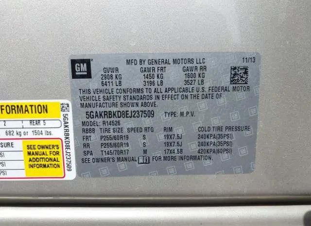 Photo 8 VIN: 5GAKRBKD8EJ237509 - BUICK ENCLAVE 