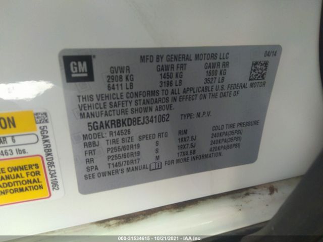 Photo 8 VIN: 5GAKRBKD8EJ341062 - BUICK ENCLAVE 