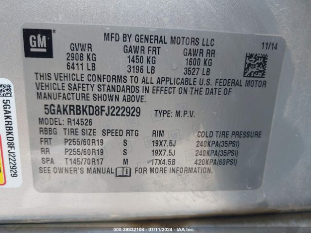 Photo 8 VIN: 5GAKRBKD8FJ222929 - BUICK ENCLAVE 